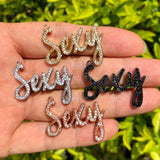 5Pcs CZ Pave Sexy Word Charms Plated Letter Pendant Jewelry