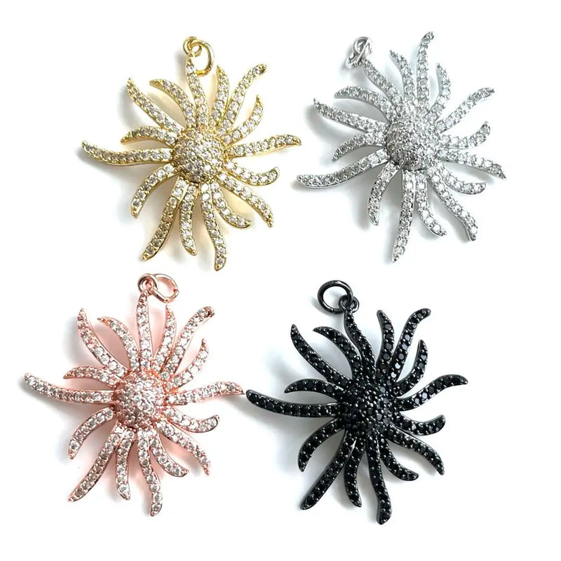 5Pcs Sun Pendant Charms Silver Plated for Jewelry Making