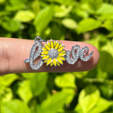 5Pcs CZ Pave Sunflower Love Charms Enamel Bracelets Pendants