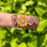 5Pcs CZ Pave Sunflower Love Charms Enamel Bracelets Pendants