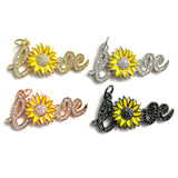 5Pcs CZ Pave Sunflower Love Charms Enamel Bracelets Pendants