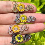 5Pcs CZ Pave Sunflower Love Charms Enamel Bracelets Pendants