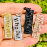 5Pcs CZ Pave Who Dat Word Charms Letter Pendant for Jewelry Making