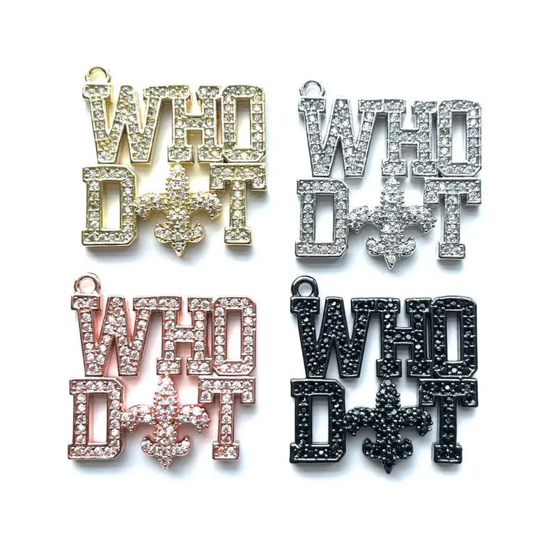 5Pcs CZ Pave Who Dat Word Charms Letter Pendant for Bracelet Necklace