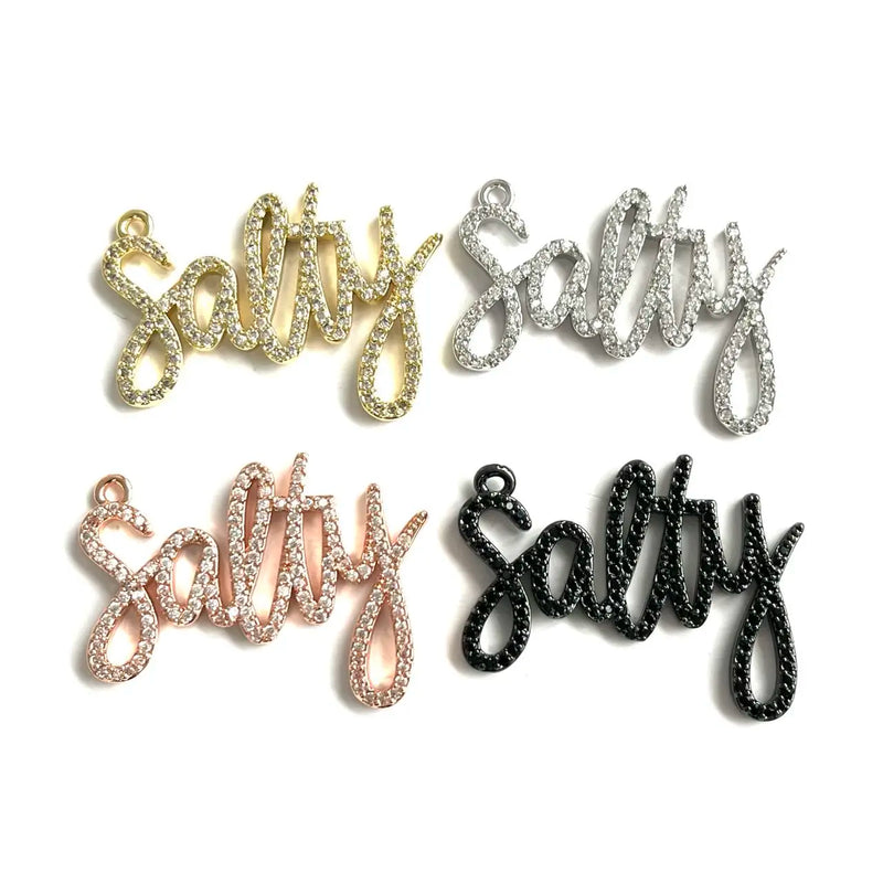 5Pcs CZ Pave Words Salty Letters Pendant for Jewelry Making