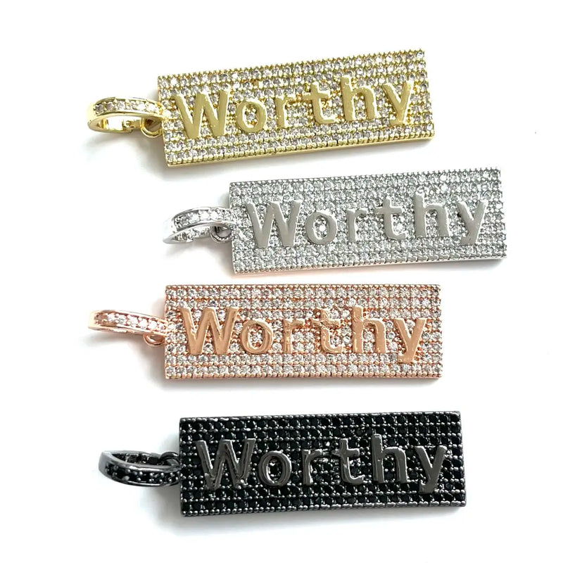 5Pcs CZ Pave Word Charms Plated Letter Pendant for Jewelry Making