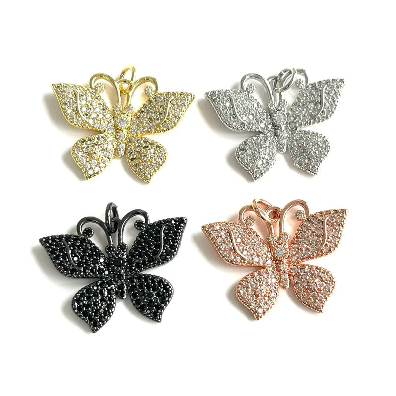 5Pcs CZ Paved Butterfly Charms Pendant for Bracelets Necklace
