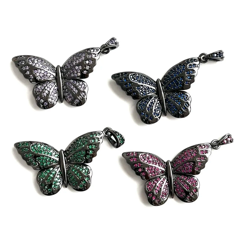 5Pcs CZ Paved Butterfly Pendant Charms for Jewelry Accessories