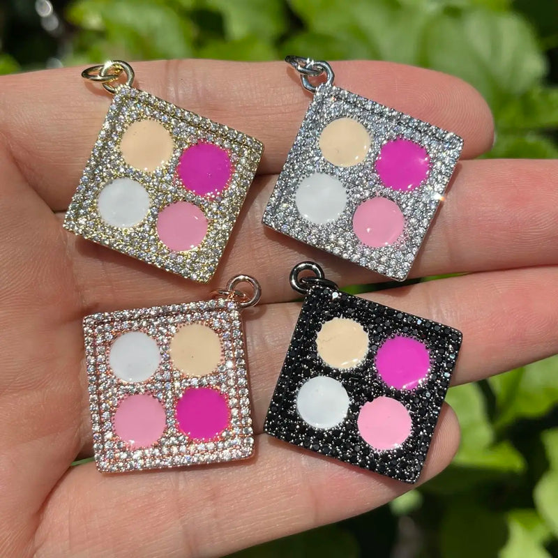 5Pcs CZ Paved Container Pendants Bling Charms For Jewelry Making