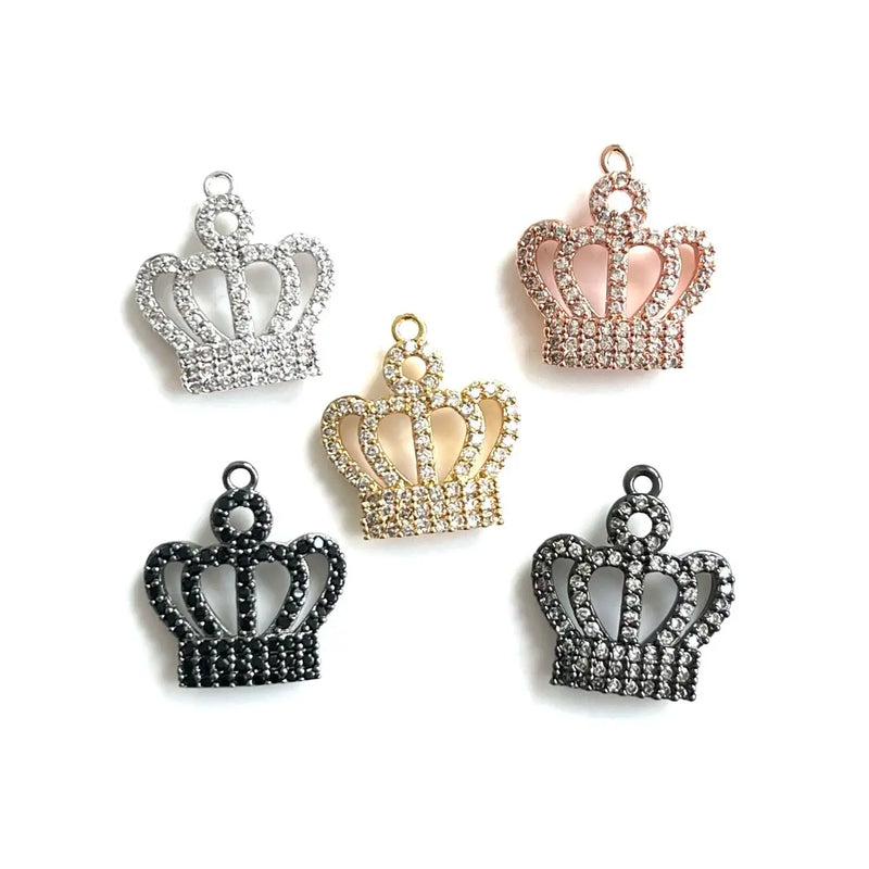 5Pcs CZ Paved Crown Pendant Charms for Jewelry Making Bracelet Necklace