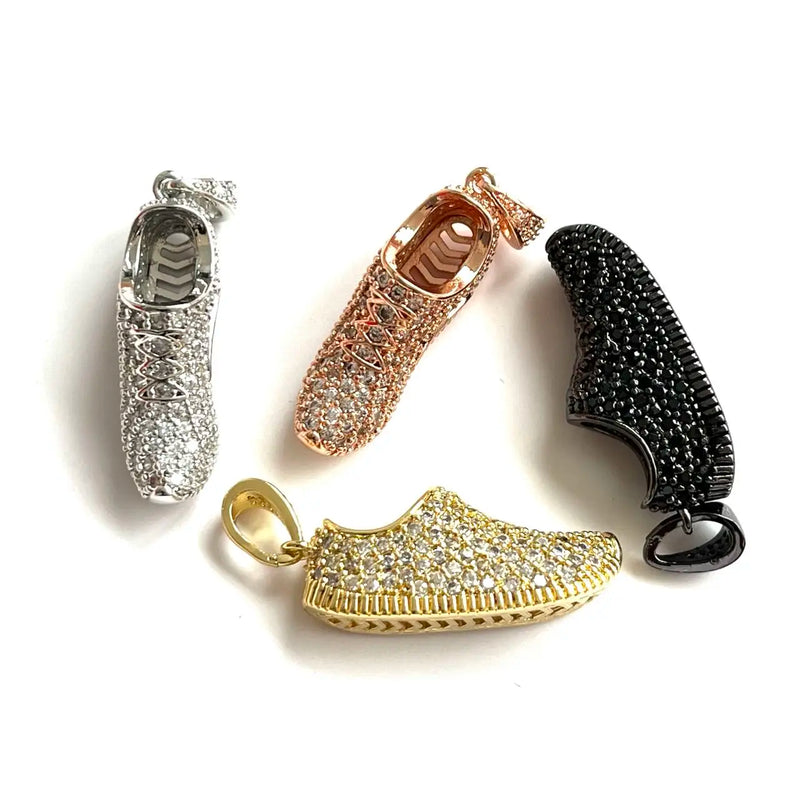 5Pcs CZ Paved Sneaker Pendant Bling Charms for Jewelry Making