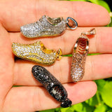 5Pcs CZ Paved Sneaker Pendant Bling Charms for Jewelry Making