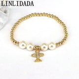 Cz Cross Airplane Love Pendant Bracelet Bead Chain Women Party Jewelry