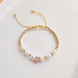 Cz Zircon Star Charm Bracelets with Natural Freshwater Pearls Beads