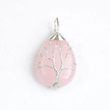 5Pcs Rose Quartz Stone Pendants Tree Of Life Charm Gemstone Jewelry Gift