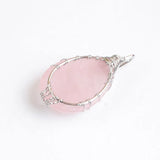 5Pcs Rose Quartz Stone Pendants Tree Of Life Charm Gemstone Jewelry Gift