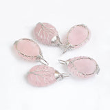 5Pcs Rose Quartz Stone Pendants Tree Of Life Charm Gemstone Jewelry Gift