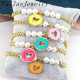 5Pcs Plated Pearl Beads Heart Elastic Bracelet Women's Jewelry Gift