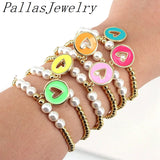 5Pcs Plated Pearl Beads Heart Elastic Bracelet Women's Jewelry Gift