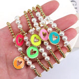 5Pcs Plated Pearl Beads Heart Elastic Bracelet Women's Jewelry Gift