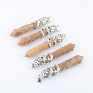 5Pcs Dragon Tribe Natural Stone Pendant Alloy Charms Women Man Jewelry