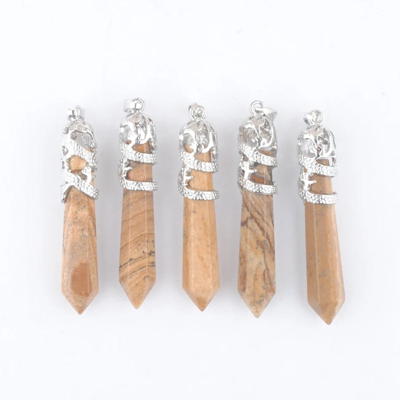 5Pcs Dragon Tribe Natural Stone Pendant Alloy Charms Women Man Jewelry