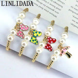 5pcs Colorful Shell Bracelet with Enamel Bow Charm