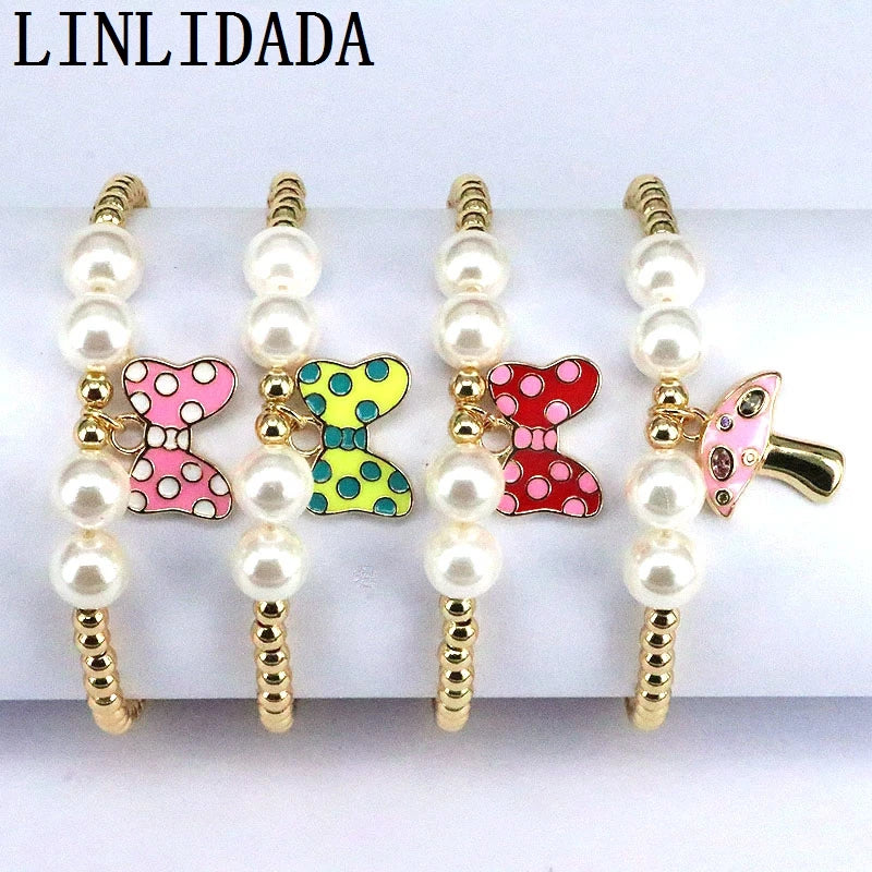 5pcs Colorful Shell Bracelet with Enamel Bow Charm
