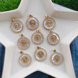 5Pcs Religious Round Pendant Mother of Pearl Jesus Pendant