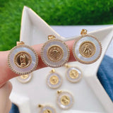 5Pcs Religious Round Pendant Mother of Pearl Jesus Pendant