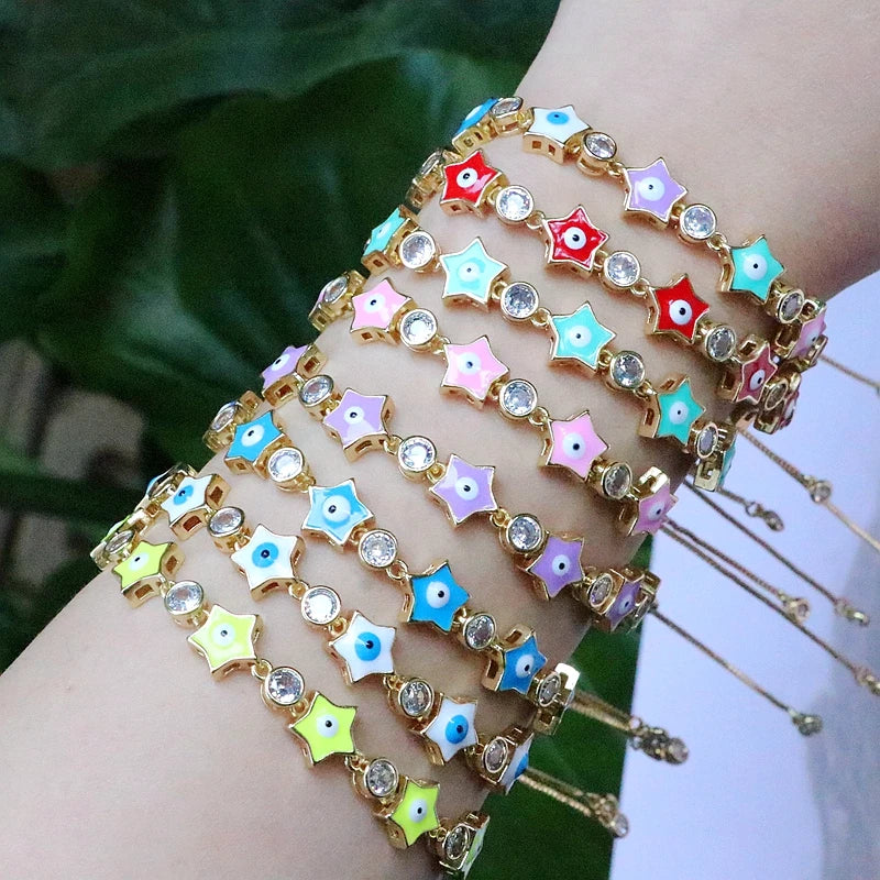 Colorful Enamel Star Bracelet with Zircon Eye Charm
