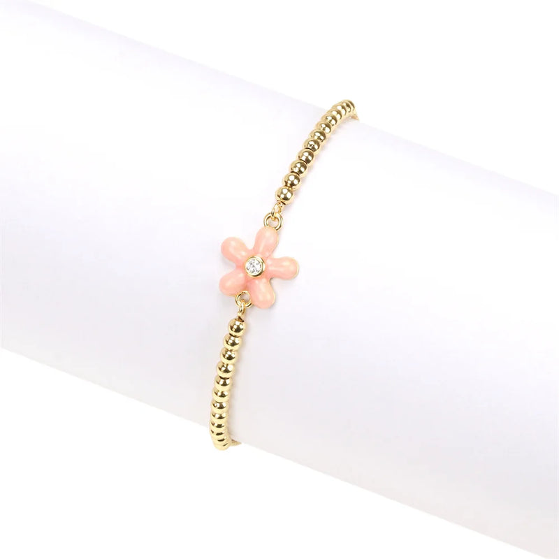Zircon Little Pink Flower Bracelet for Women, Romantic Party Jewelry