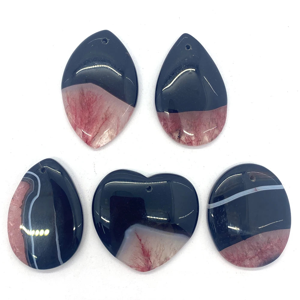 5Pcs Moon Shape Colored Agate Pendant for DIY Jewelry
