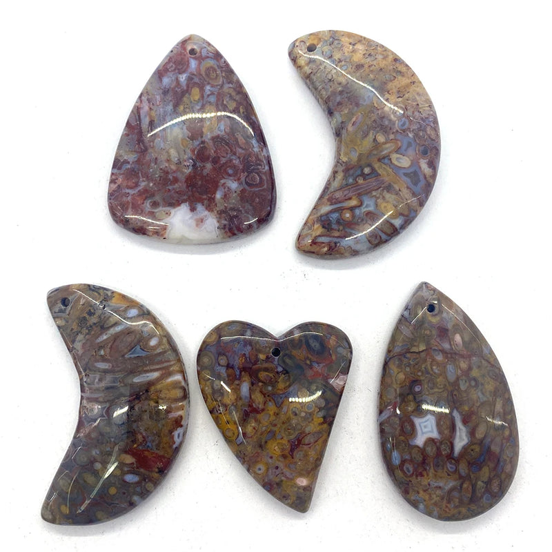 5Pcs Moon Shape Colored Agate Pendant for DIY Jewelry