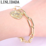 Adjustable Link Chain Jesus Religious CZ Charm Bracelet Women Men Jewelry
