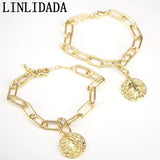 Adjustable Link Chain Jesus Religious CZ Charm Bracelet Women Men Jewelry