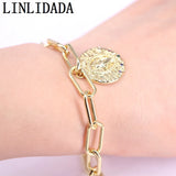 Adjustable Link Chain Jesus Religious CZ Charm Bracelet Women Men Jewelry