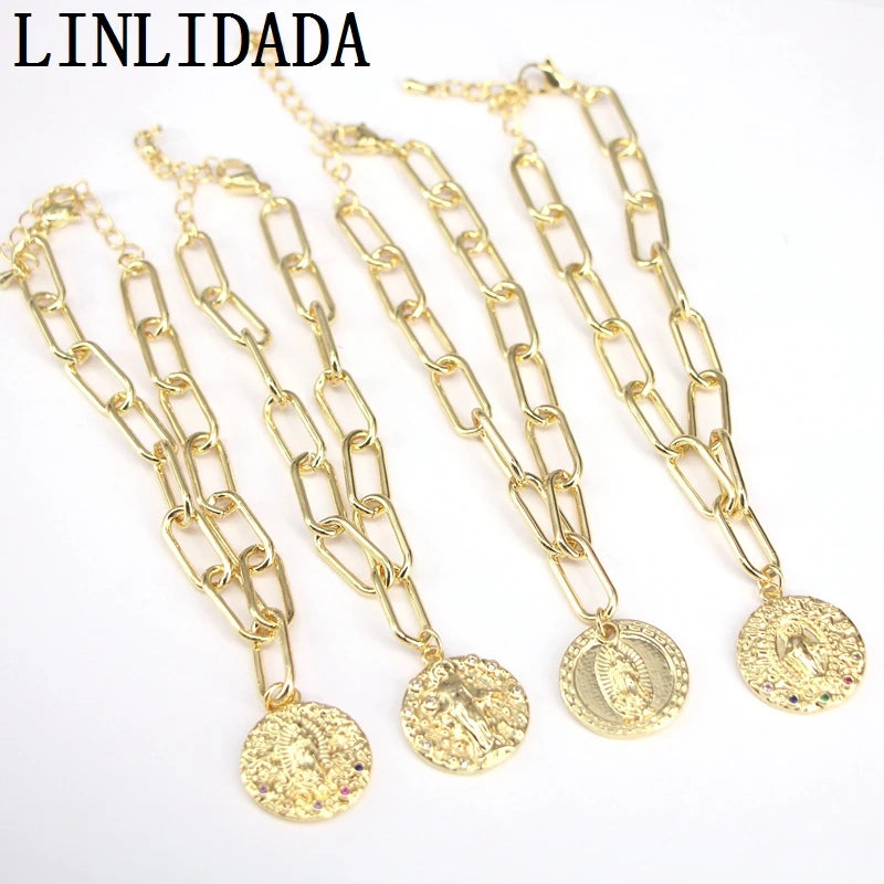 Adjustable Link Chain Jesus Religious CZ Charm Bracelet Women Men Jewelry