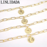 Adjustable Link Chain Jesus Religious CZ Charm Bracelet Women Men Jewelry