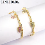 5Pcs CZ Micro Pave Charms Chain Link Bracelets