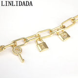 Micro Pave Cz Key Lock Link Chain Bracelet, Padlock Bracelet Linked Chain Bangle