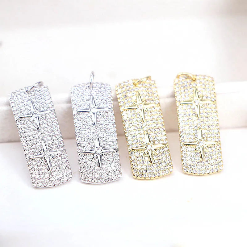 5Pcs CZ Star Rectangle Bar Pendants DIY Jewelry Making