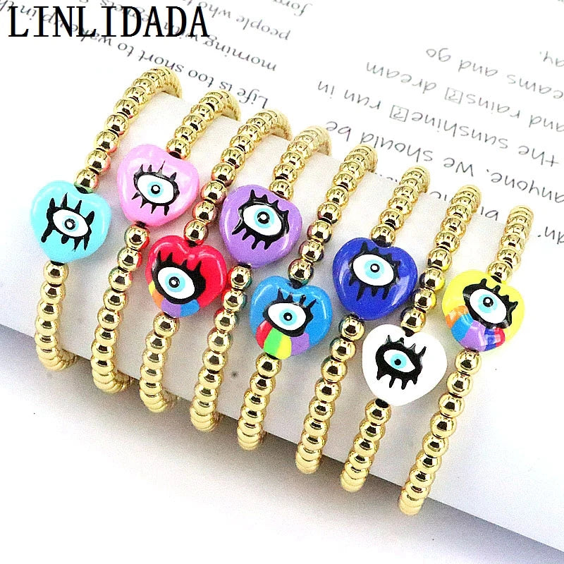 Colorful Acrylic Eye Heart Charm Lucky Bracelet Rope Bracelet Amulet Jewelry