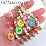 Colorful Heart-Shaped Charms Bracelet Pearl Beads Women's Jewelry Gift