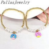 5Pcs Colorful Sweet Donut Charms Bracelet Pearl Beads Jewelry Gift