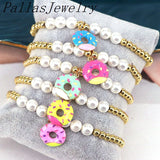 5Pcs Colorful Sweet Donut Charms Bracelet Pearl Beads Jewelry Gift