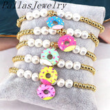 5Pcs Colorful Sweet Donut Charms Bracelet Pearl Beads Jewelry Gift