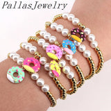 5Pcs Colorful Sweet Donut Charms Bracelet Pearl Beads Jewelry Gift