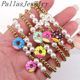 5Pcs Colorful Sweet Donut Charms Bracelet Pearl Beads Jewelry Gift
