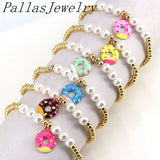 5Pcs Colorful Sweet Donut Charms Bracelet Pearl Beads Jewelry Gift